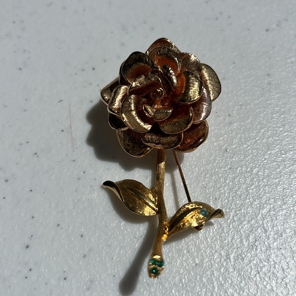 VTG Camrose and Cross JBK Collection Rose Gold Tone W Crystal Rose Flower Brooch - Picture 3 of 5